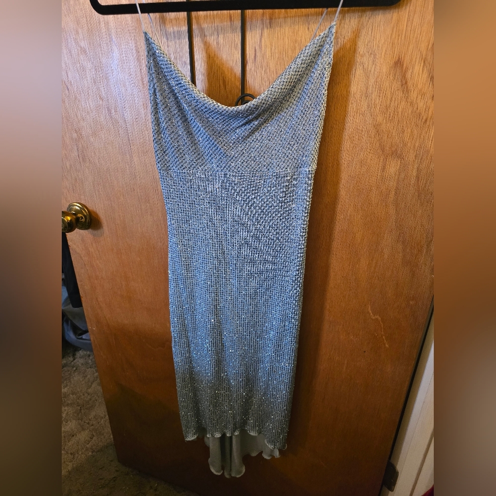 Vintage Y2K Wet Seal Shimmering Sky Blue High Low Dress